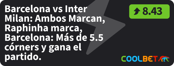 cuota mejorada de coolbet ecuador para el barcelona vs inter milan.