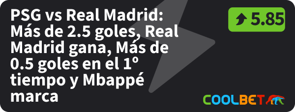 cuota mejorada de coolbet peru para el psg vs real madrid.